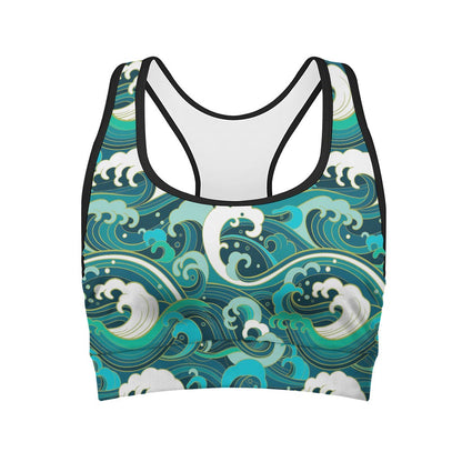 Deep Sea Wave Surfing Pattern Print Women's Sports Bra