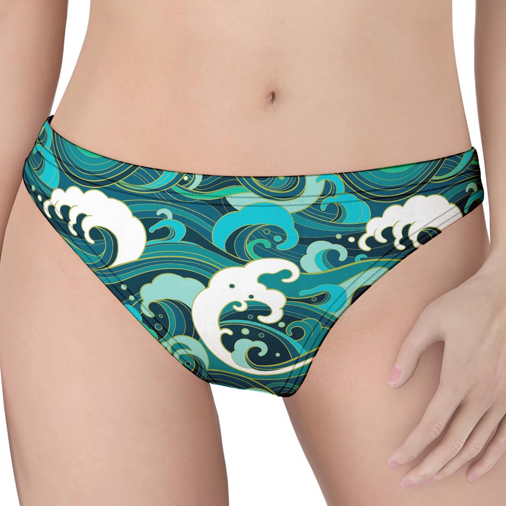 Deep Sea Wave Surfing Pattern Print Women's Thong