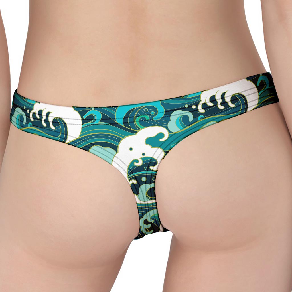 Deep Sea Wave Surfing Pattern Print Women's Thong