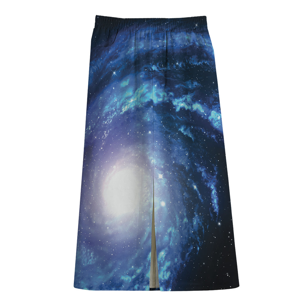 Deep Space Milky Way Print Cotton Front Slit Maxi Skirt