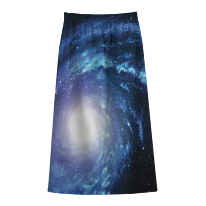 Deep Space Milky Way Print Cotton Front Slit Maxi Skirt