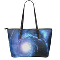 Deep Space Milky Way Print Leather Tote Bag With Zipper