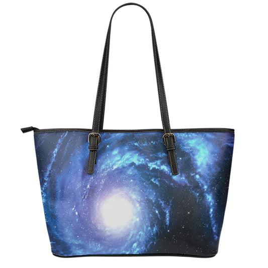 Deep Space Milky Way Print Leather Tote Bag