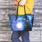 Deep Space Milky Way Print Leather Tote Bag