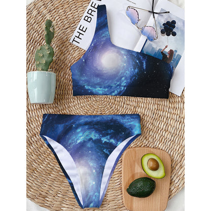 Deep Space Milky Way Print One Shoulder Bikini Top