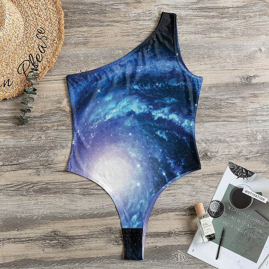 Deep Space Milky Way Print One Shoulder Bodysuit
