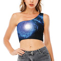 Deep Space Milky Way Print One Shoulder Crop Top