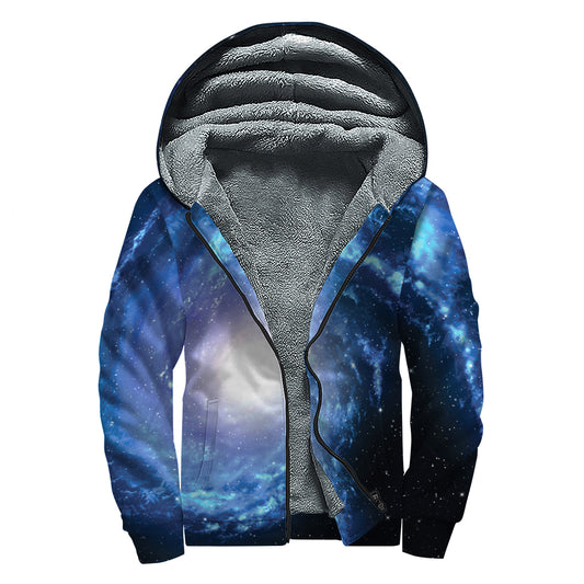 Deep Space Milky Way Print Sherpa Lined Zip Up Hoodie
