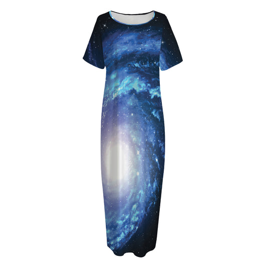 Deep Space Milky Way Print Short Sleeve Long Nightdress