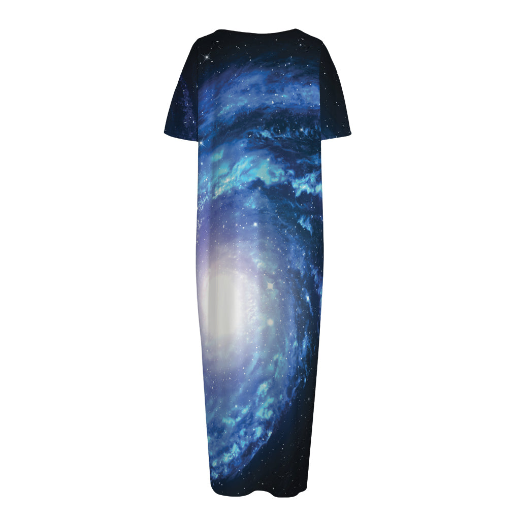 Deep Space Milky Way Print Short Sleeve Long Nightdress