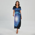 Deep Space Milky Way Print Short Sleeve Maxi Dress