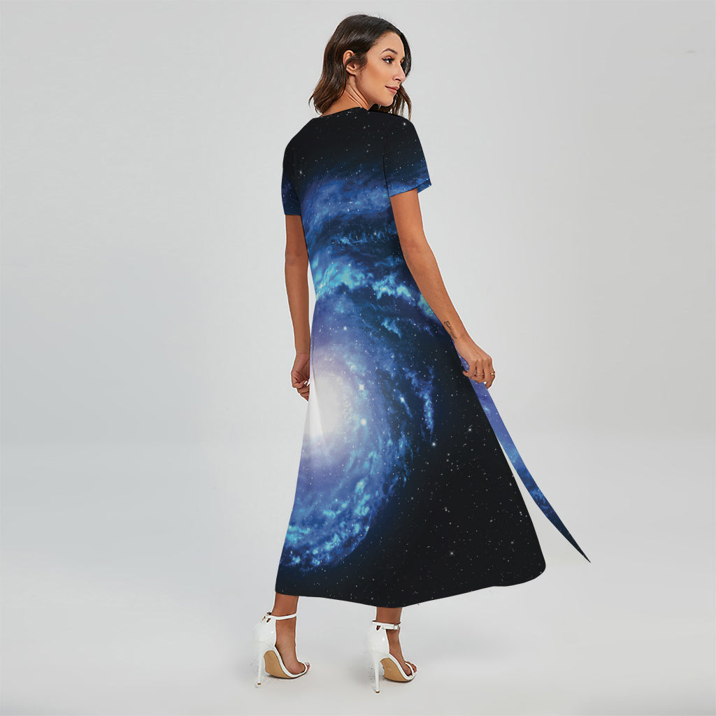 Deep Space Milky Way Print Short Sleeve Maxi Dress