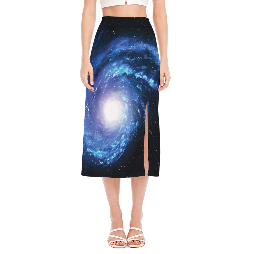 Deep Space Milky Way Print Side Slit Midi Skirt
