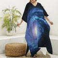 Deep Space Milky Way Print Silk V-Neck Kaftan Dress