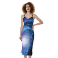 Deep Space Milky Way Print Slim Fit Midi Cami Dress
