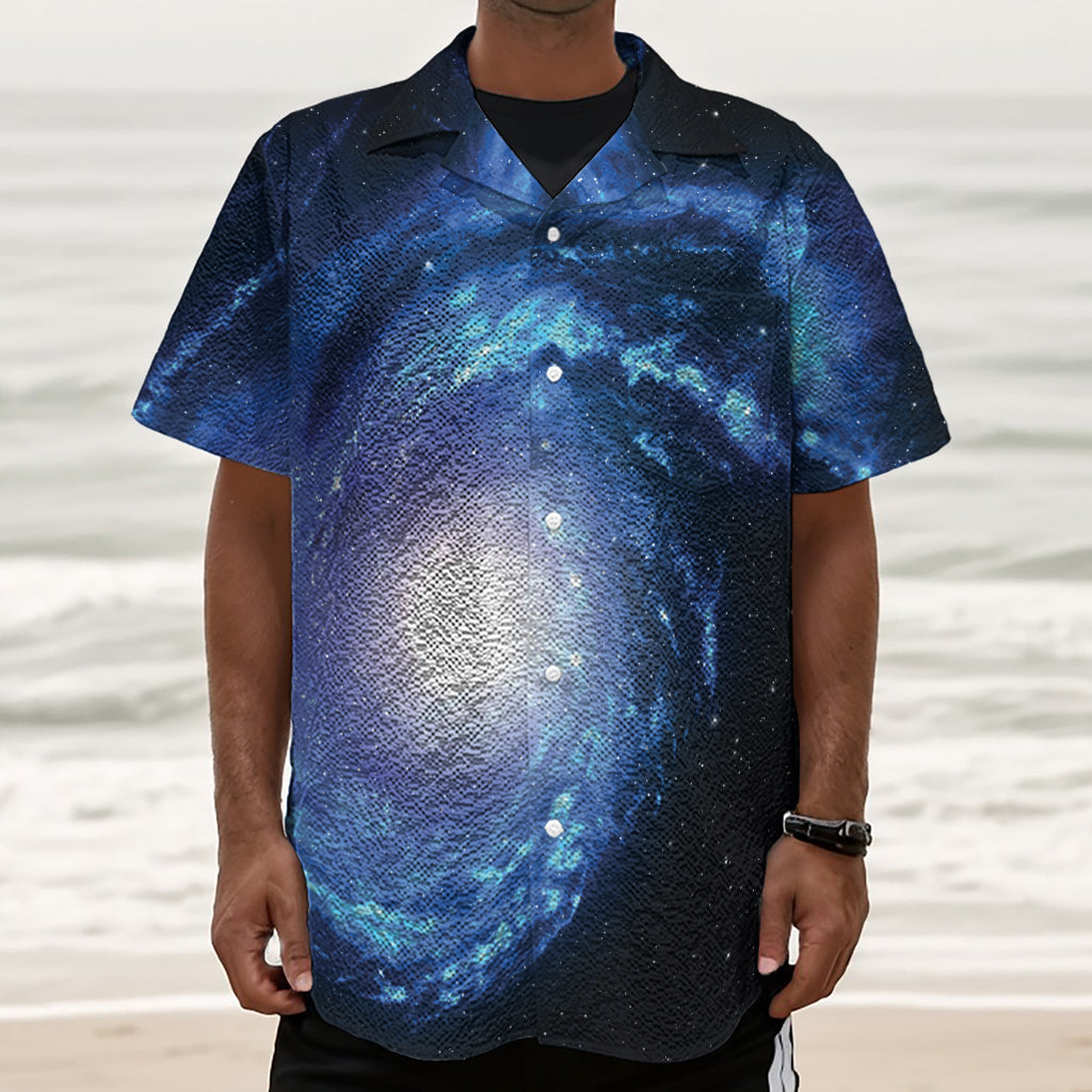 Deep Space Milky Way Print Textured Short Sleeve Shirt