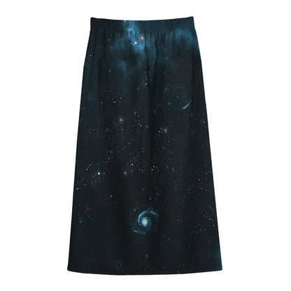 Deep Space Print Cotton Front Slit Maxi Skirt