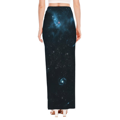 Deep Space Print High Slit Maxi Skirt