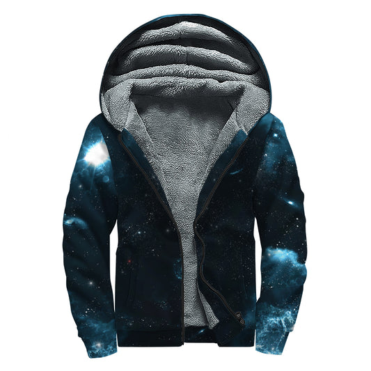 Deep Space Print Sherpa Lined Zip Up Hoodie