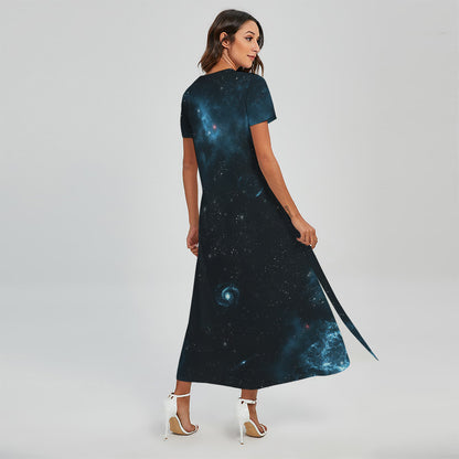 Deep Space Print Short Sleeve Maxi Dress