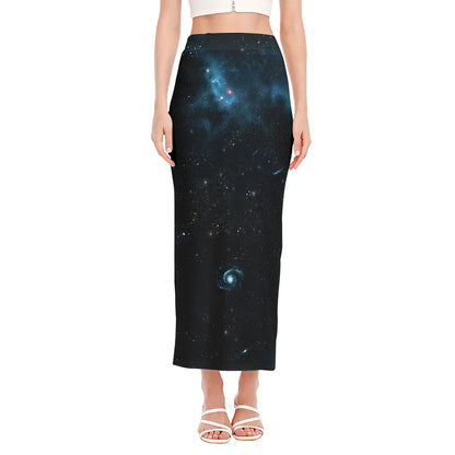 Deep Space Print Side Slit Maxi Skirt