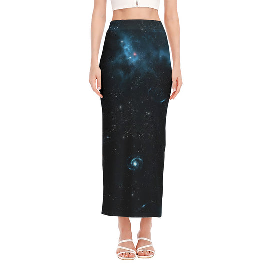 Deep Space Print Side Slit Maxi Skirt