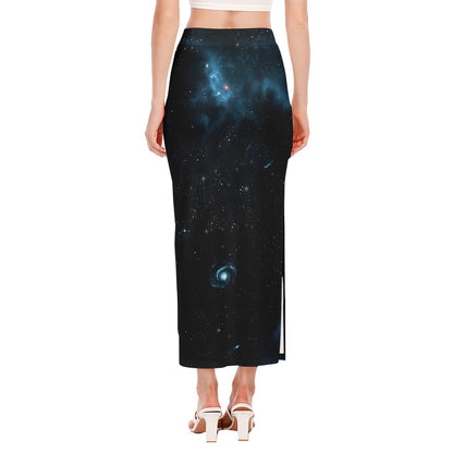 Deep Space Print Side Slit Maxi Skirt
