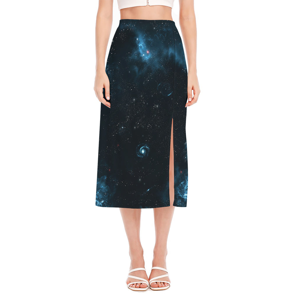 Deep Space Print Side Slit Midi Skirt