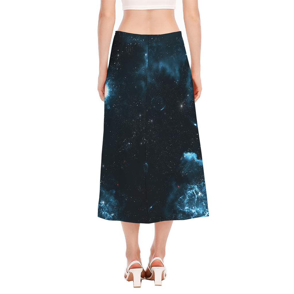Deep Space Print Side Slit Midi Skirt
