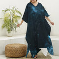Deep Space Print Silk V-Neck Kaftan Dress