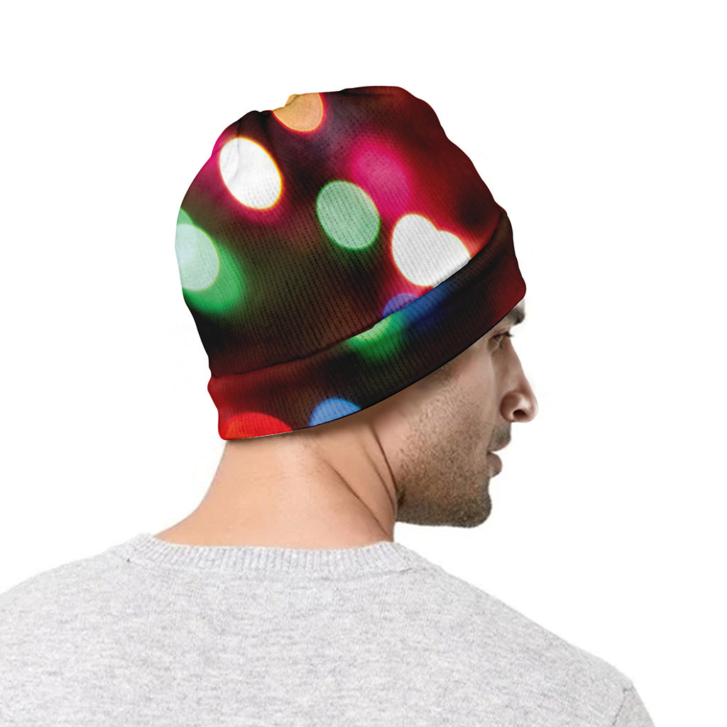 Defocused Christmas Lights Print Beanie