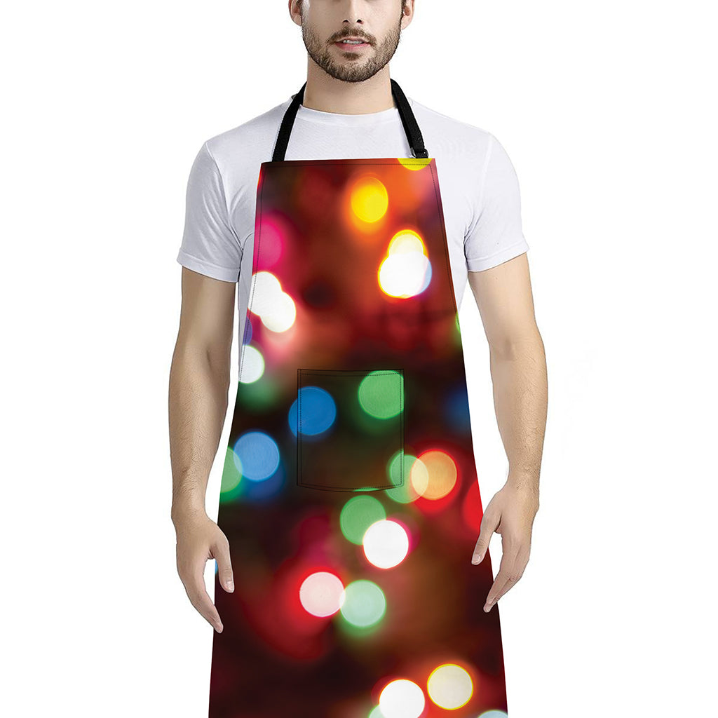 Defocused Christmas Lights Print Bib Apron With Pocket