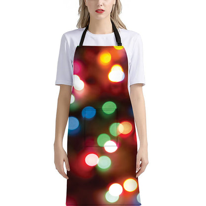 Defocused Christmas Lights Print Bib Apron With Pocket