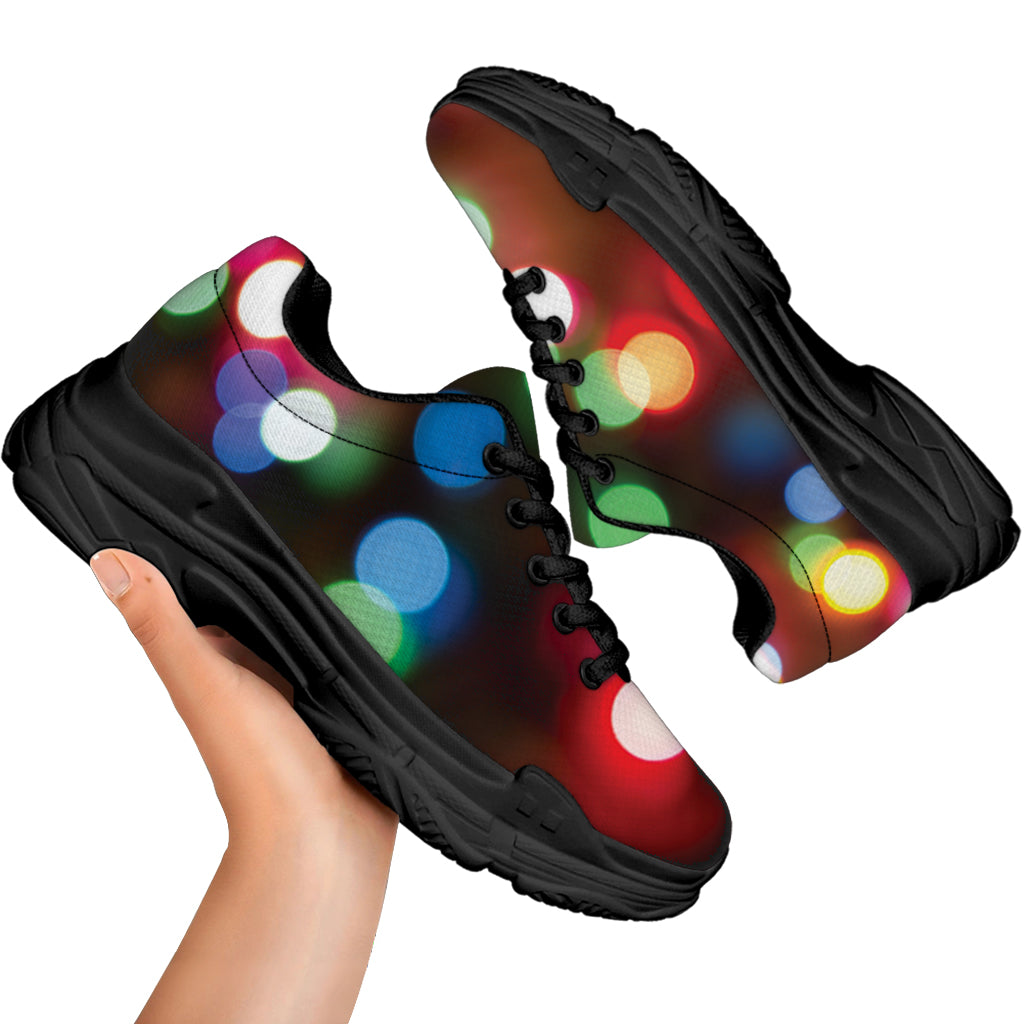 Defocused Christmas Lights Print Black Chunky Shoes