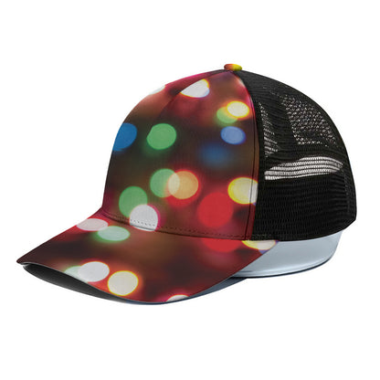 Defocused Christmas Lights Print Black Mesh Trucker Cap