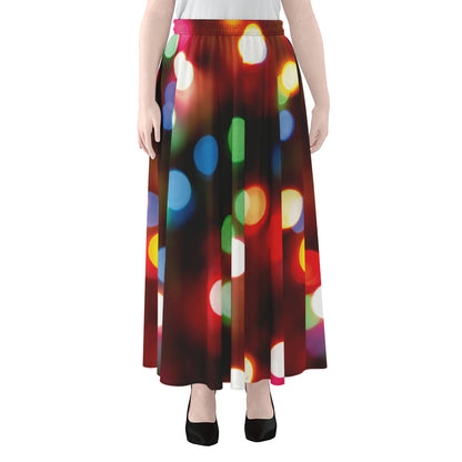 Defocused Christmas Lights Print Chiffon Maxi Skirt
