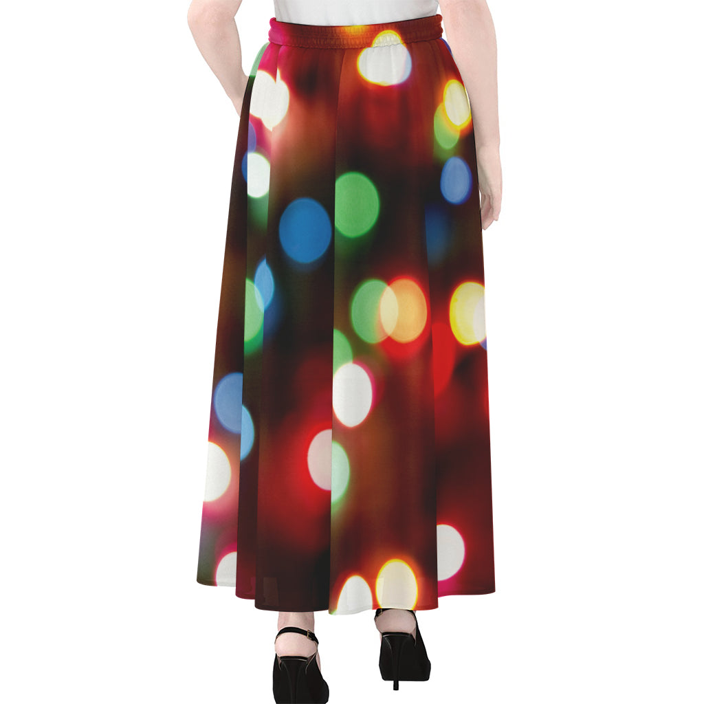 Defocused Christmas Lights Print Chiffon Maxi Skirt