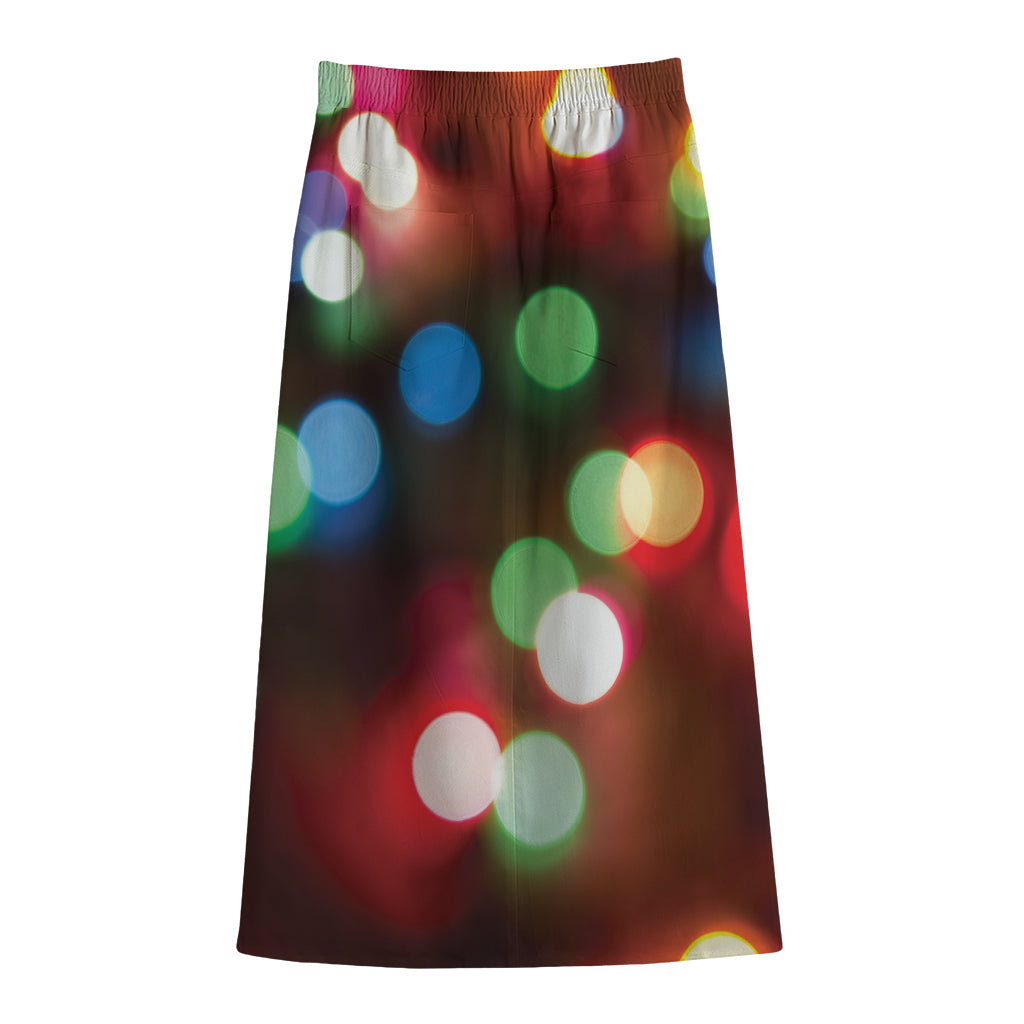 Defocused Christmas Lights Print Cotton Front Slit Maxi Skirt