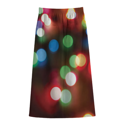 Defocused Christmas Lights Print Cotton Front Slit Maxi Skirt
