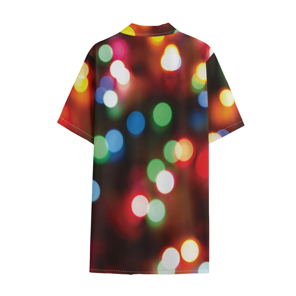 Defocused Christmas Lights Print Cotton Hawaiian Shirt