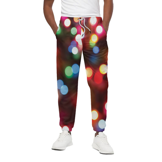 Defocused Christmas Lights Print Cotton Pants