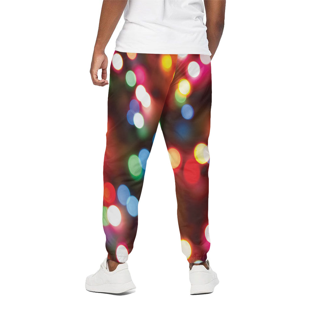 Defocused Christmas Lights Print Cotton Pants