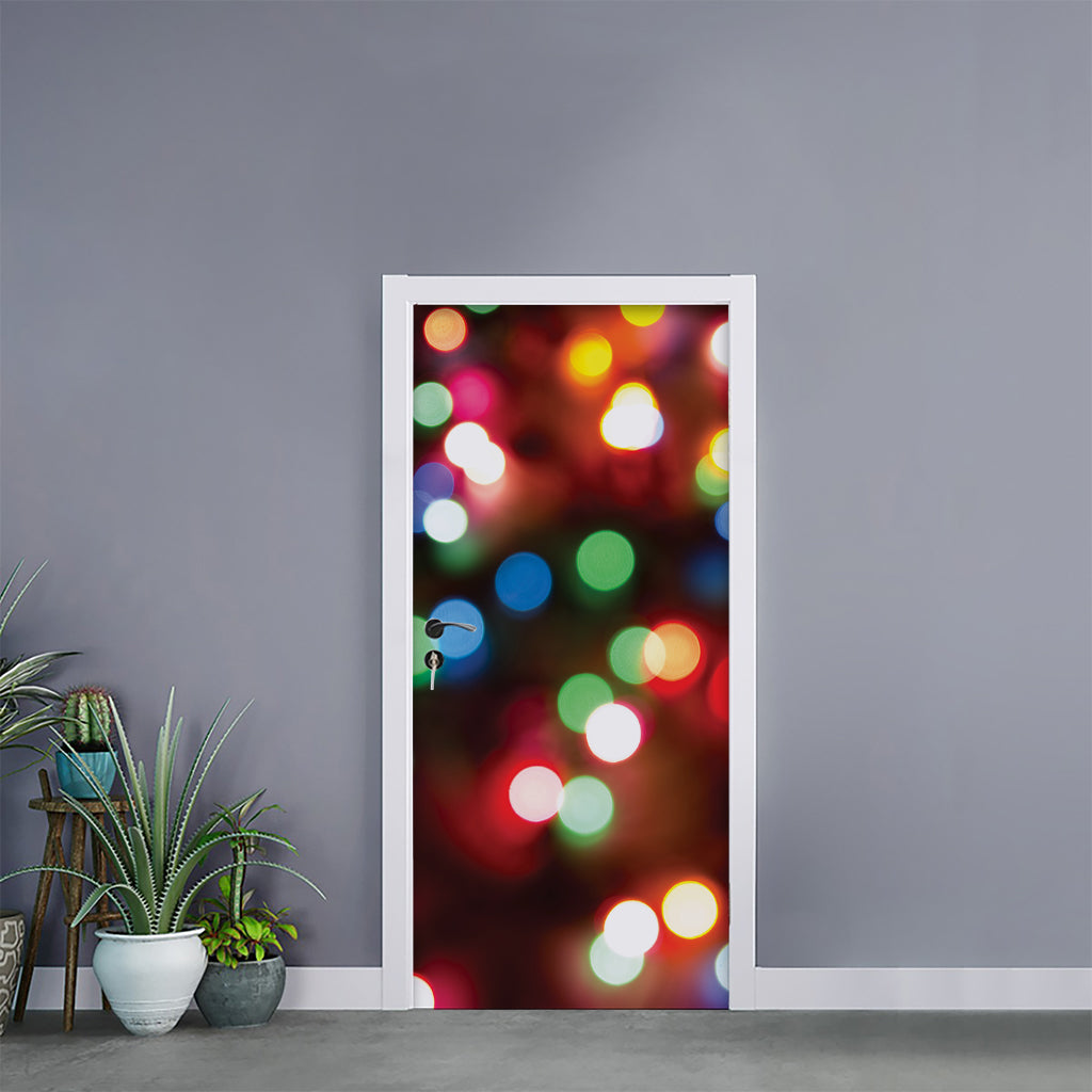 Defocused Christmas Lights Print Door Sticker