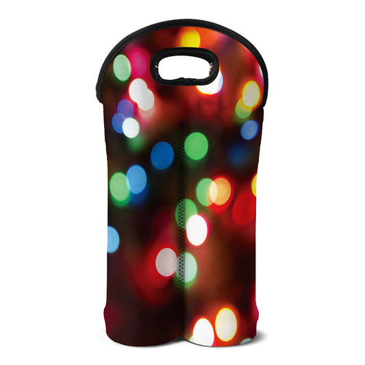 Defocused Christmas Lights Print Double Neoprene Wine Tote