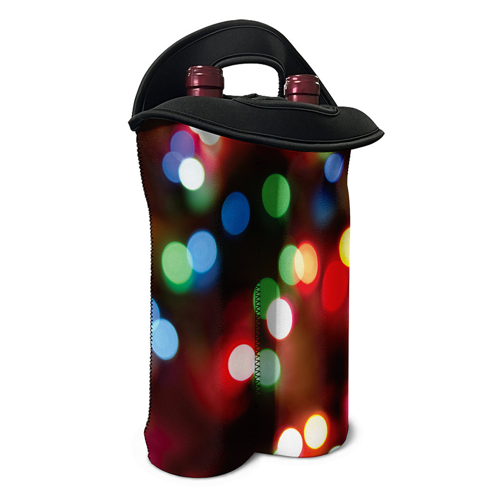 Defocused Christmas Lights Print Double Neoprene Wine Tote