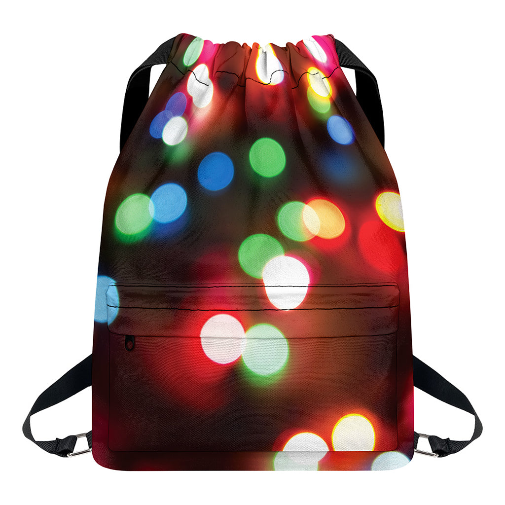 Defocused Christmas Lights Print Drawstring Backpack