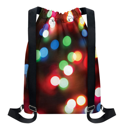Defocused Christmas Lights Print Drawstring Backpack