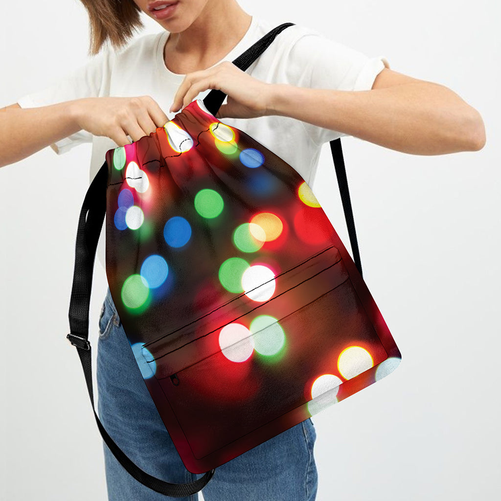 Defocused Christmas Lights Print Drawstring Backpack