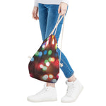 Defocused Christmas Lights Print Drawstring Bag