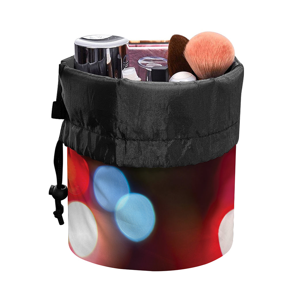 Defocused Christmas Lights Print Drawstring Makeup Bag